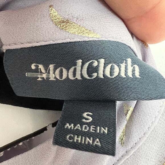 Modcloth Chiffon Of You Dress Lavender Gold Mock Neck Keyhole Long Sleeve Sz S - Picture 4 of 9